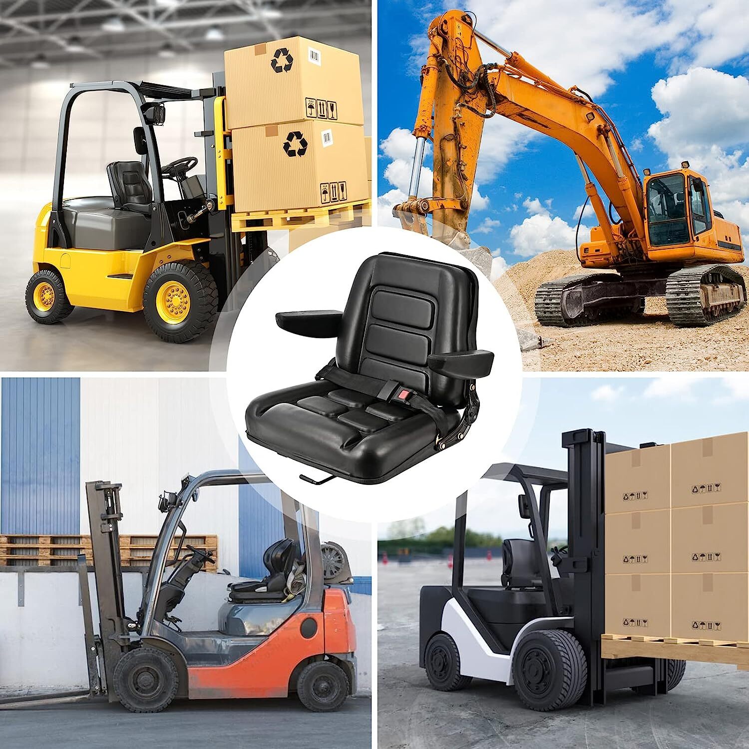 Forklift Tractor Seat Replacement Slide Universal Suspension Adjustable Backrest
