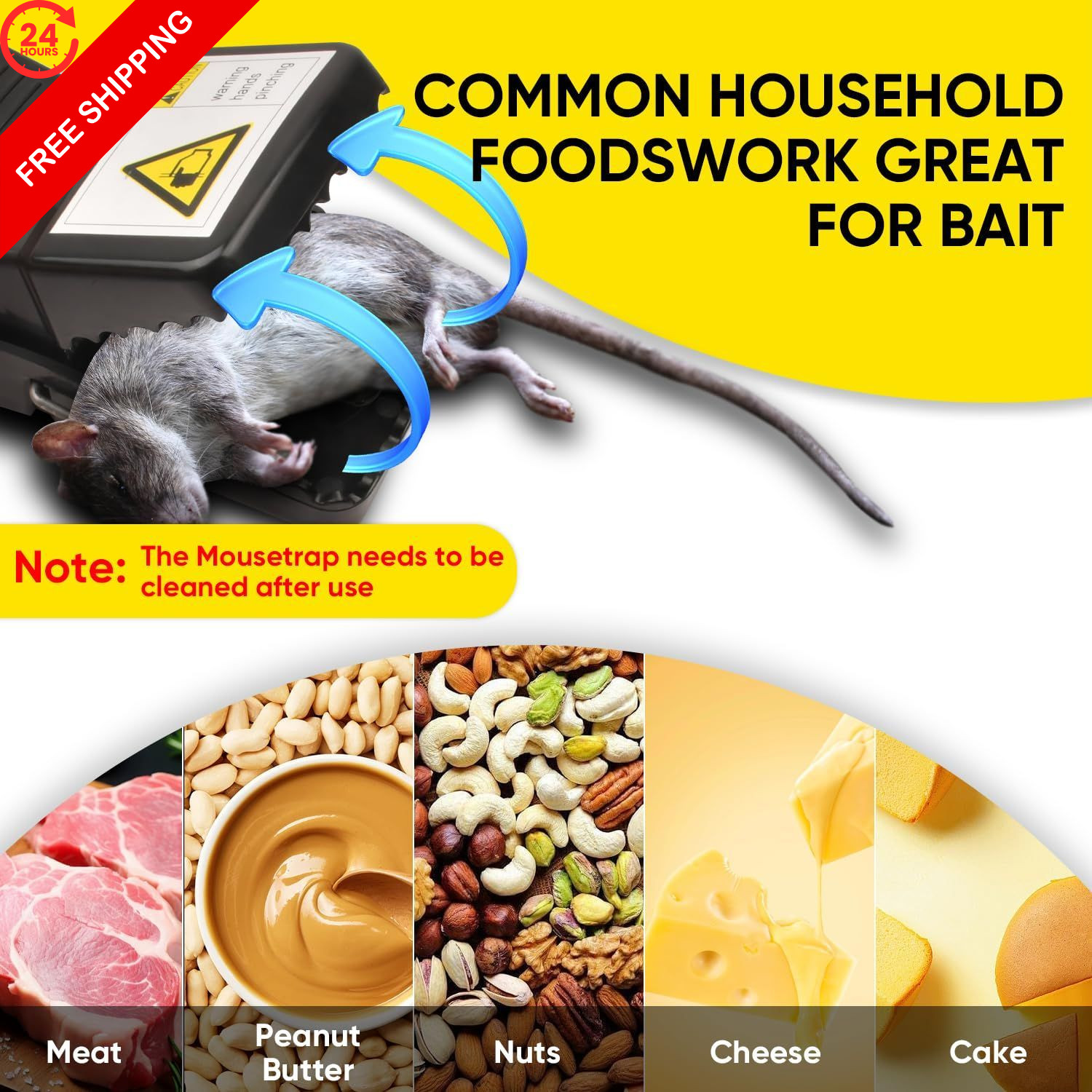 Rat Trap 6-Pack, Large Mouse Traps for Indoor and Outdoor Use, Reusable black