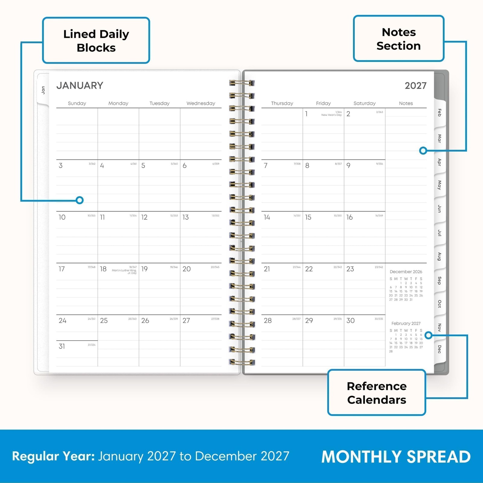 2027 Weekly and Monthly Planner Calendar, January 2027 – December 2027, 5″ X 8″,