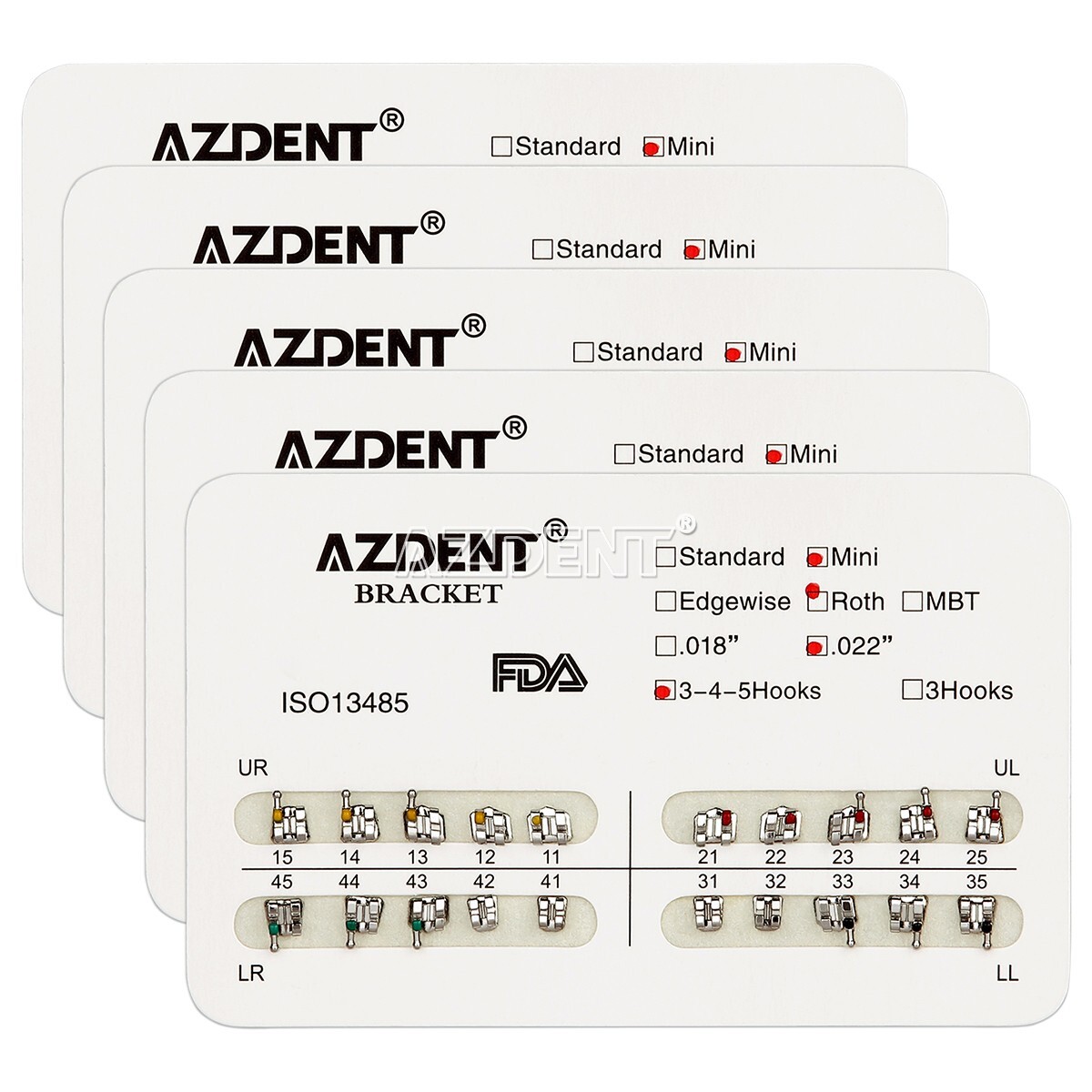 5packs AZDENT Dental Orthodontic Brackets Braces Metal Mini Roth.022 Hooks 345