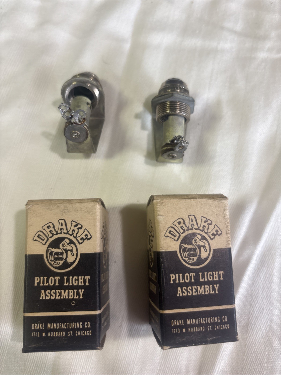 2 Vtg. NOS DRAKE #30 Indicator Light w/ Faceted Green And Red Jewel Lense, 120V