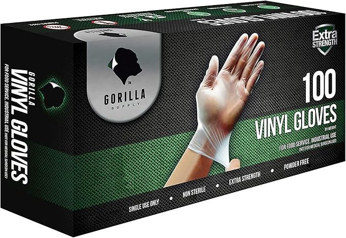 GORILLA SUPPLY Disposable Vinyl Gloves Latex & Powder Free 100 Pack S, M, L, XL