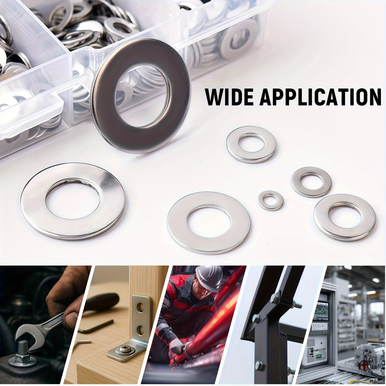 1110PCS Stainless Steel Washers Flat Washer Assortment Set Value Kit w/Case