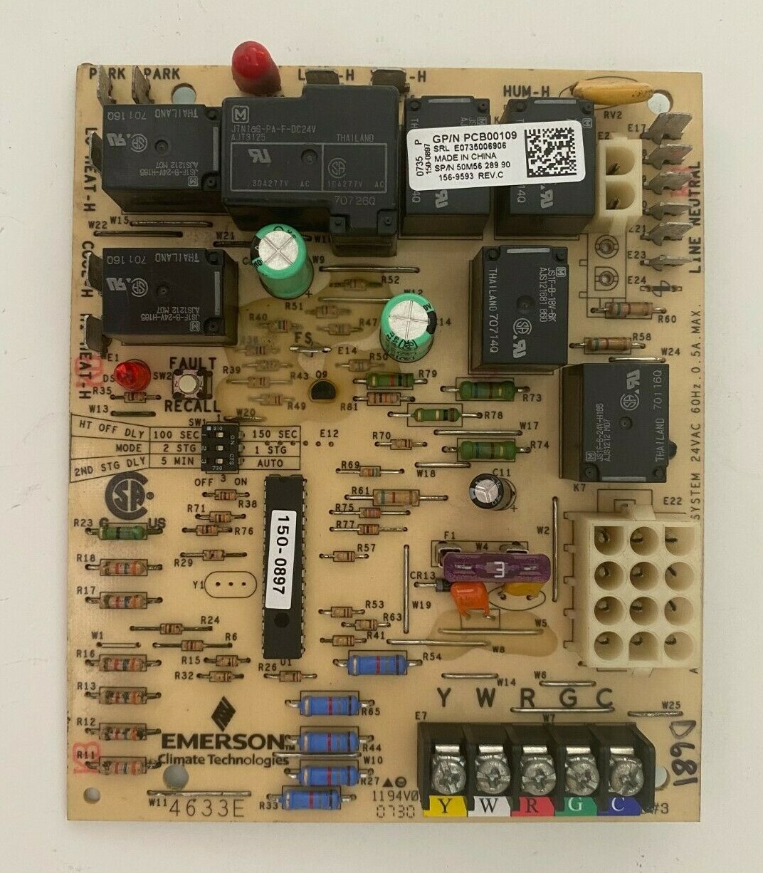 GOODMAN PCB00109 Furnace Control Circuit Board EMERSON 50M56-289 used # D681