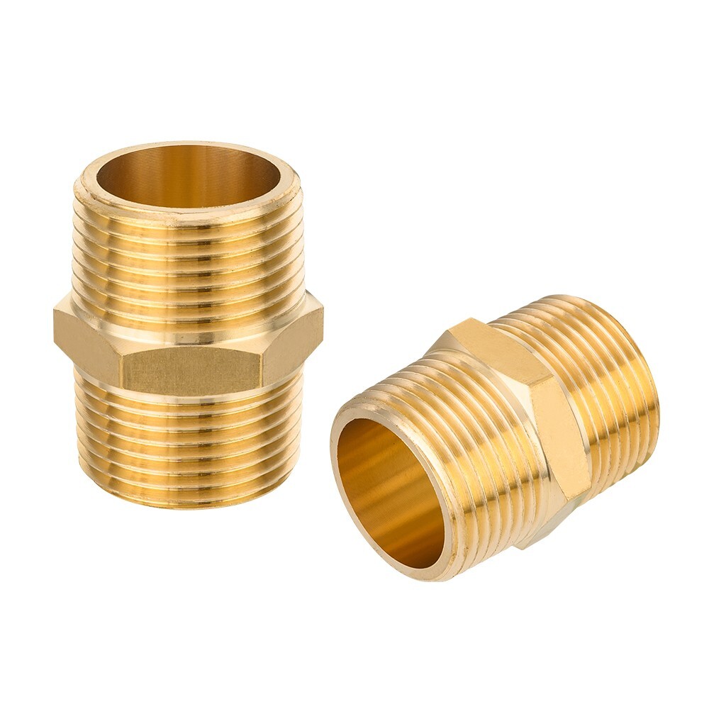 2 PCS EFIELD 3/4″ x3/4″ Male NPT Hex Nipple Pipe Adapters ,Brass Fittings