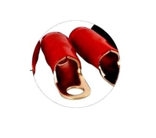 0 Gauge Gold Ring Terminal 10 Pack 1/0 AWG Wire Crimp Cable Red Black Boots
