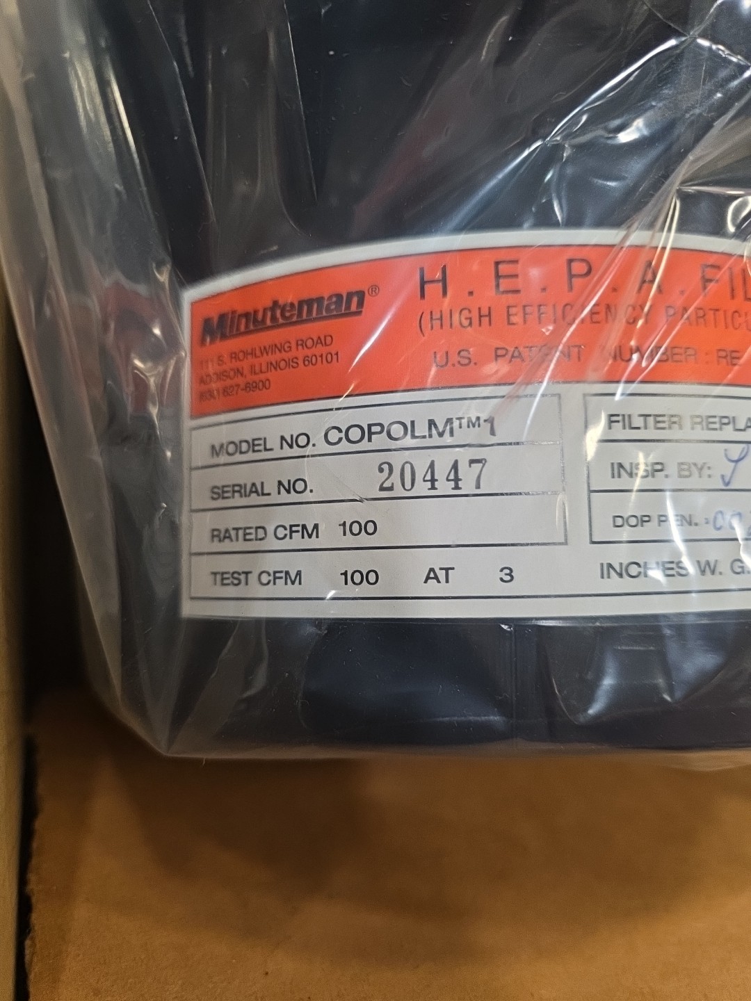 NIB Minuteman 100 CFM Class 2 Replacement HEPA Filter COPOLM 110004