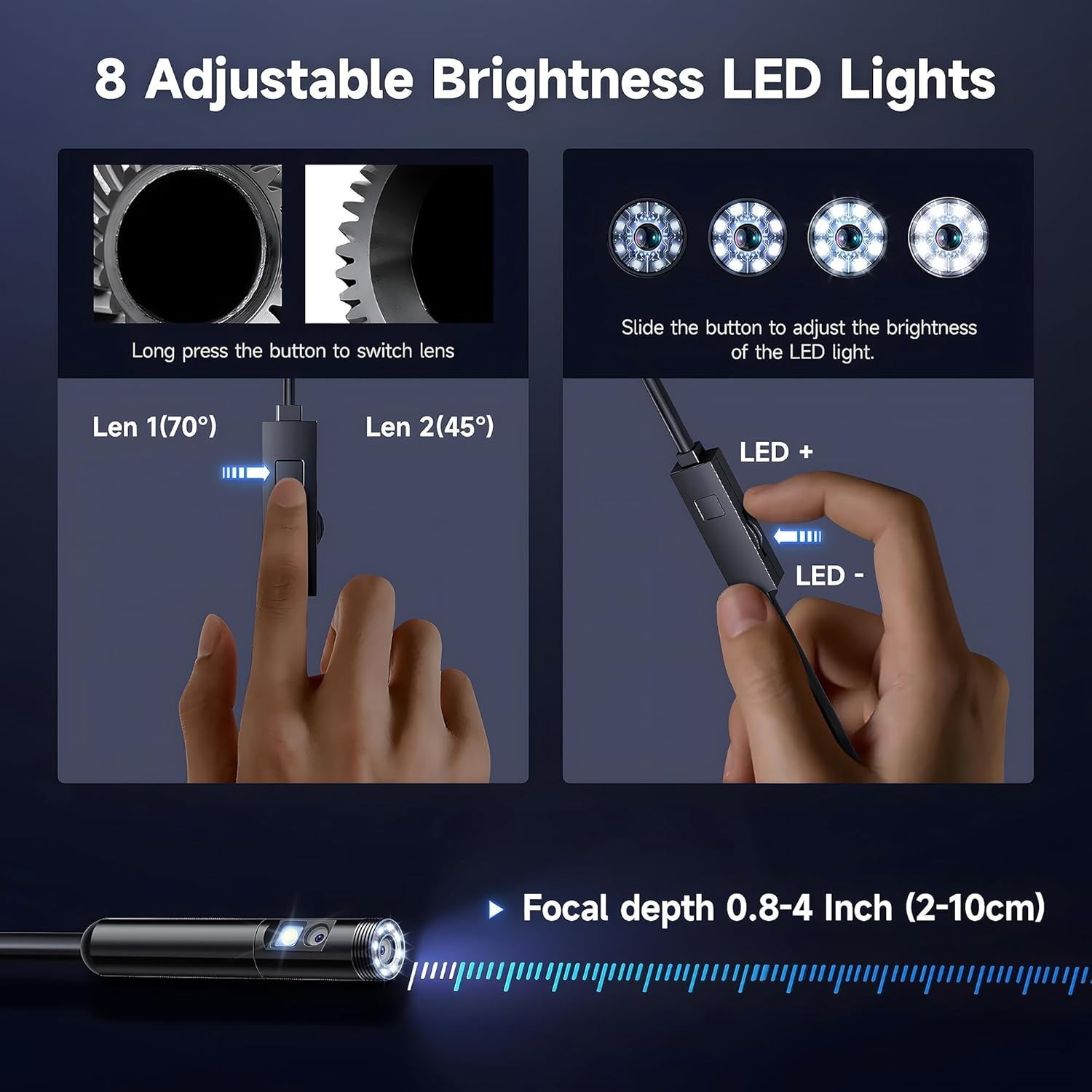 1920P HD Endoscope Borescope 8mm Inspection Snake Camera for iPhone Android iOS