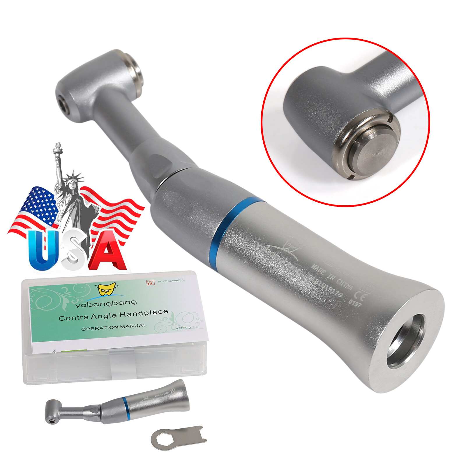 NSK Style Dental Slow Low Speed Handpiece Push Button Contra Angle Air Motor
