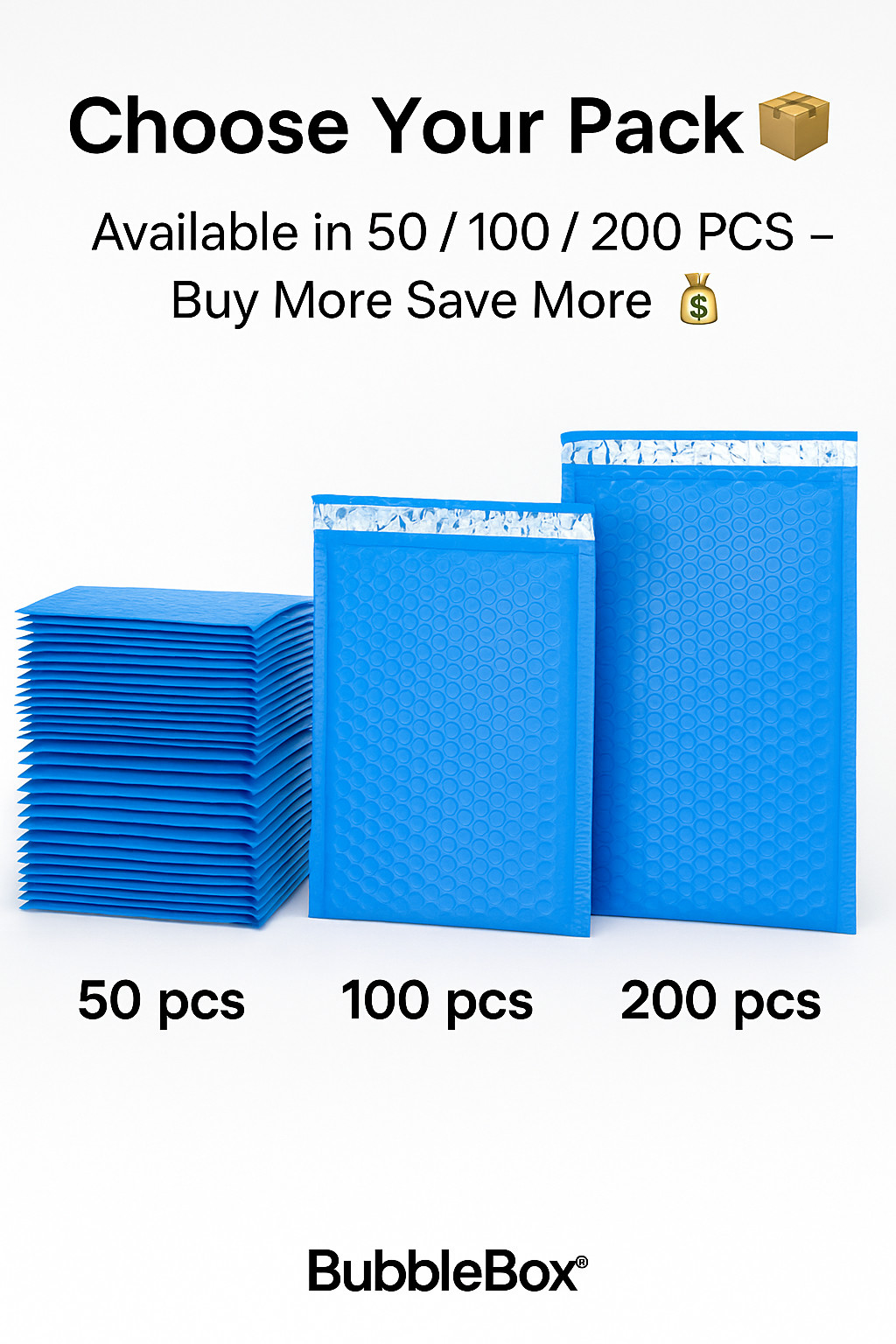 Blue Bubble Poly Mailers #000–#5 | Packs 50/100/200 | Self-Seal USPS