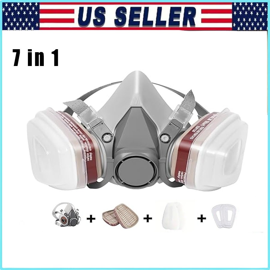 7in1 Half Face Gas Mask 6200 Respirator Safety Protect Painters Respirator