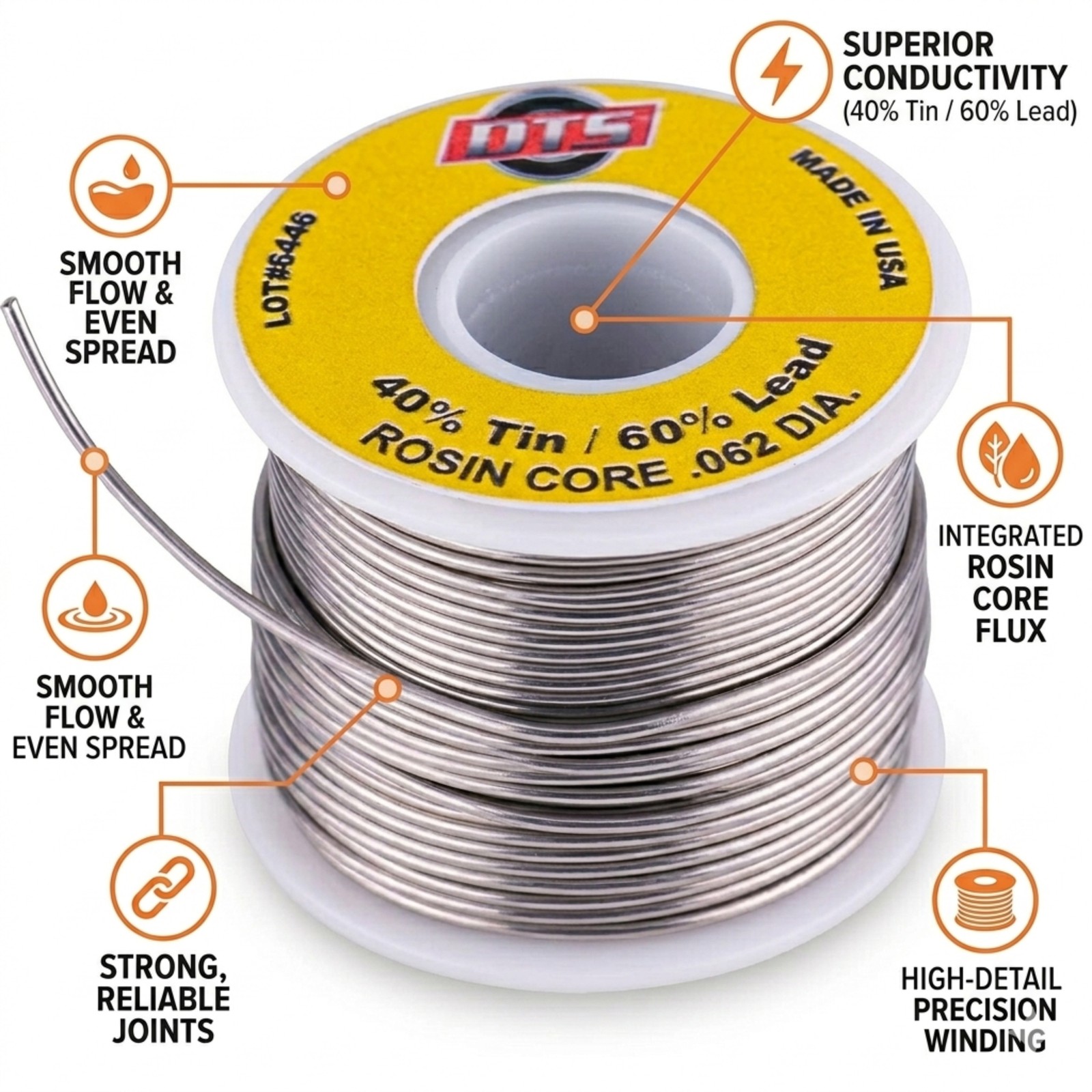 Solder 1Lb. Wire spool 40 TIN 60 LEAD ROSIN CORE 0.062 inch – Made in USA