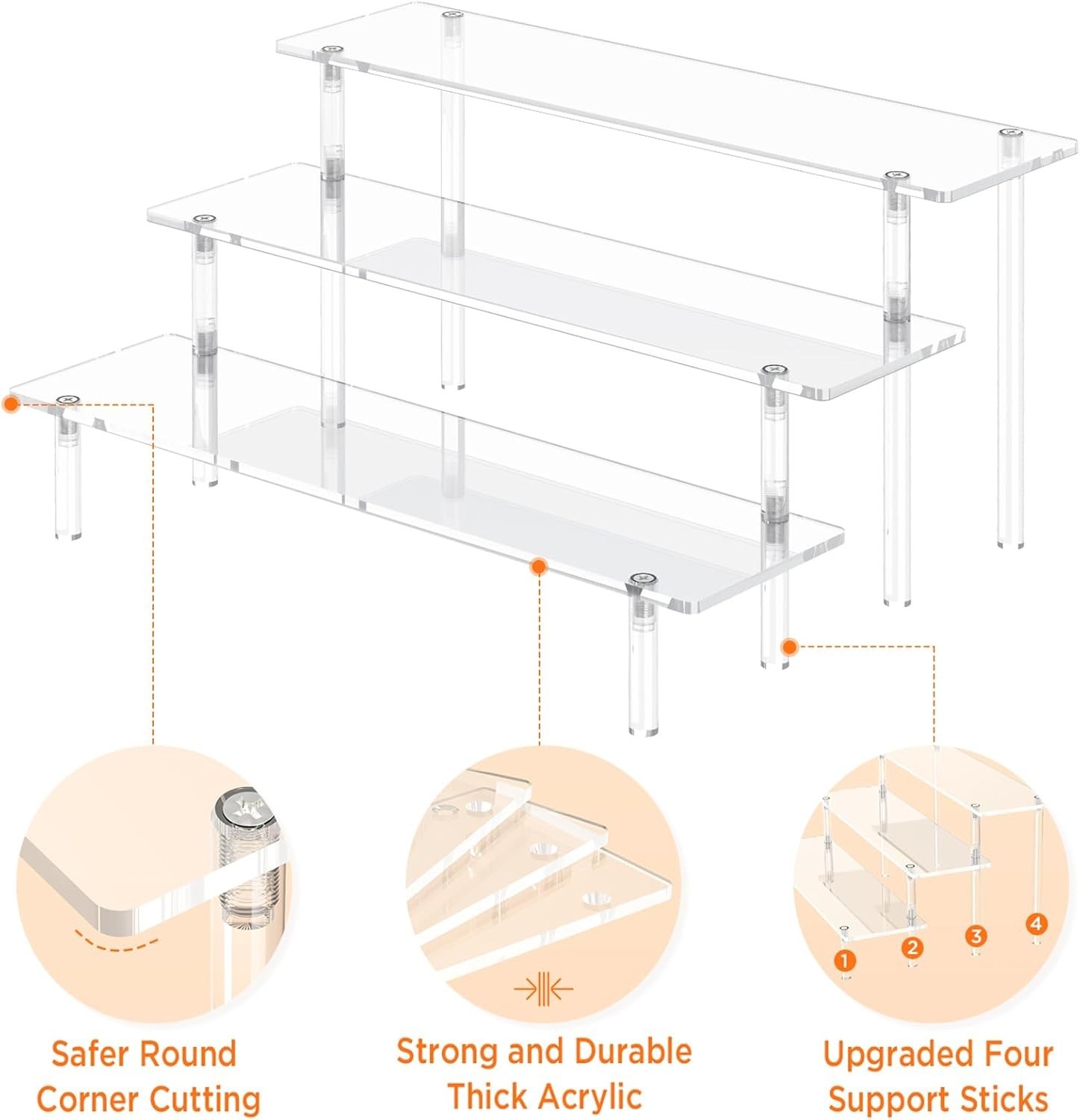 3 Tier Acrylic Display Risers Stand for Perfume, Cupcakes & Figurines