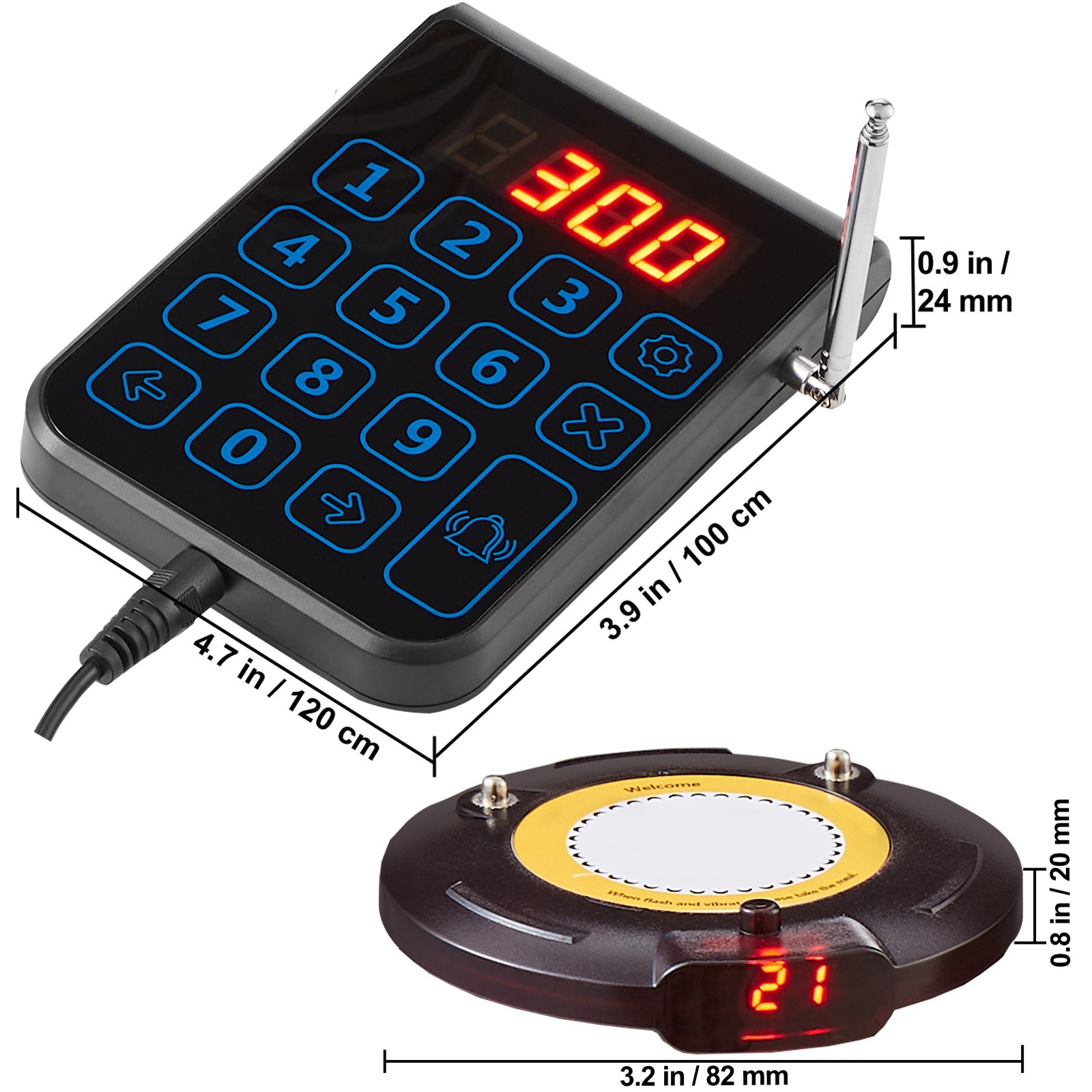 VEVOR 20+1 Pagers Restaurant Pager System Wireless Food Service 24h Standby Time