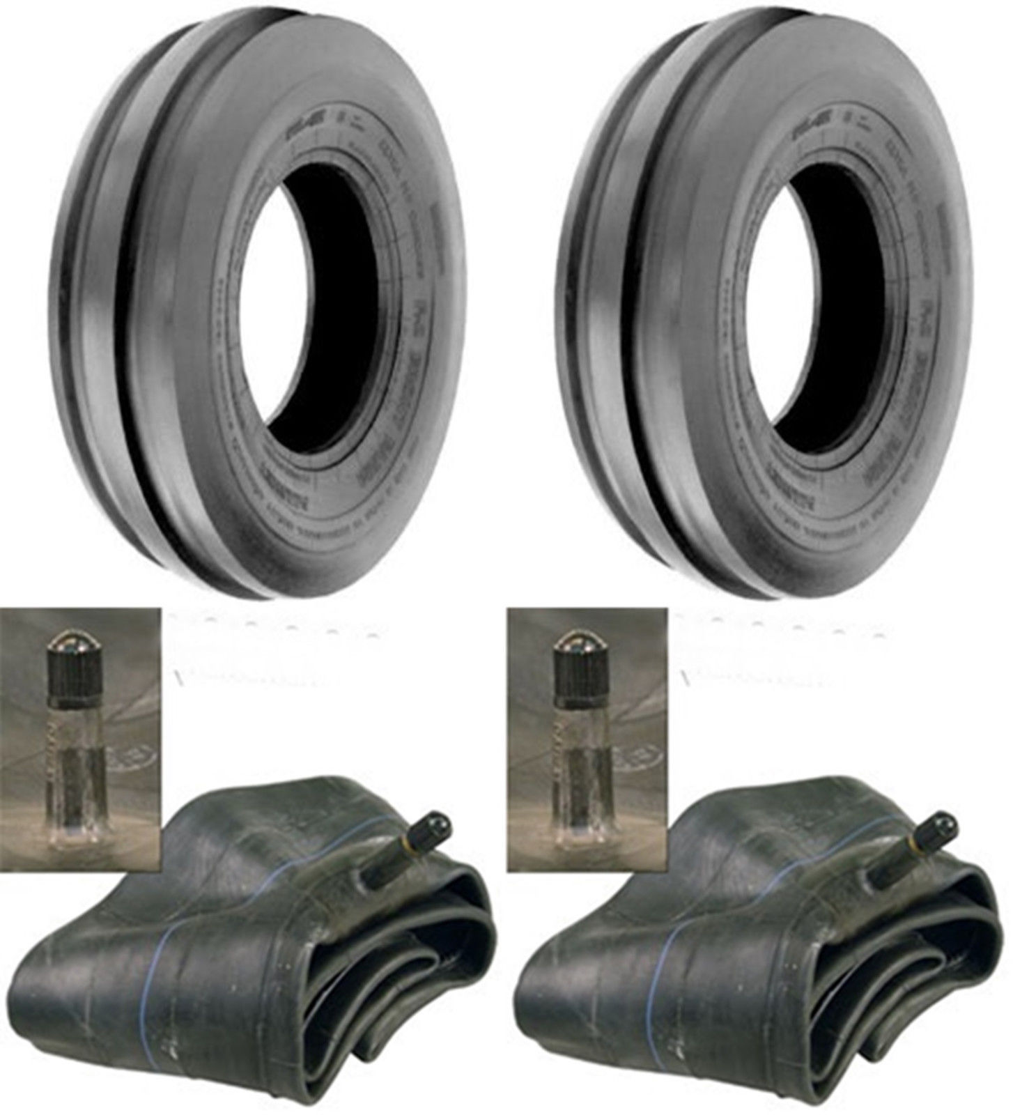 TWO (2) 4.00-15 4.00X15 400-15 Tri-Rib 3 Rib 4 PR Tires Heavy Duty W/Tubes