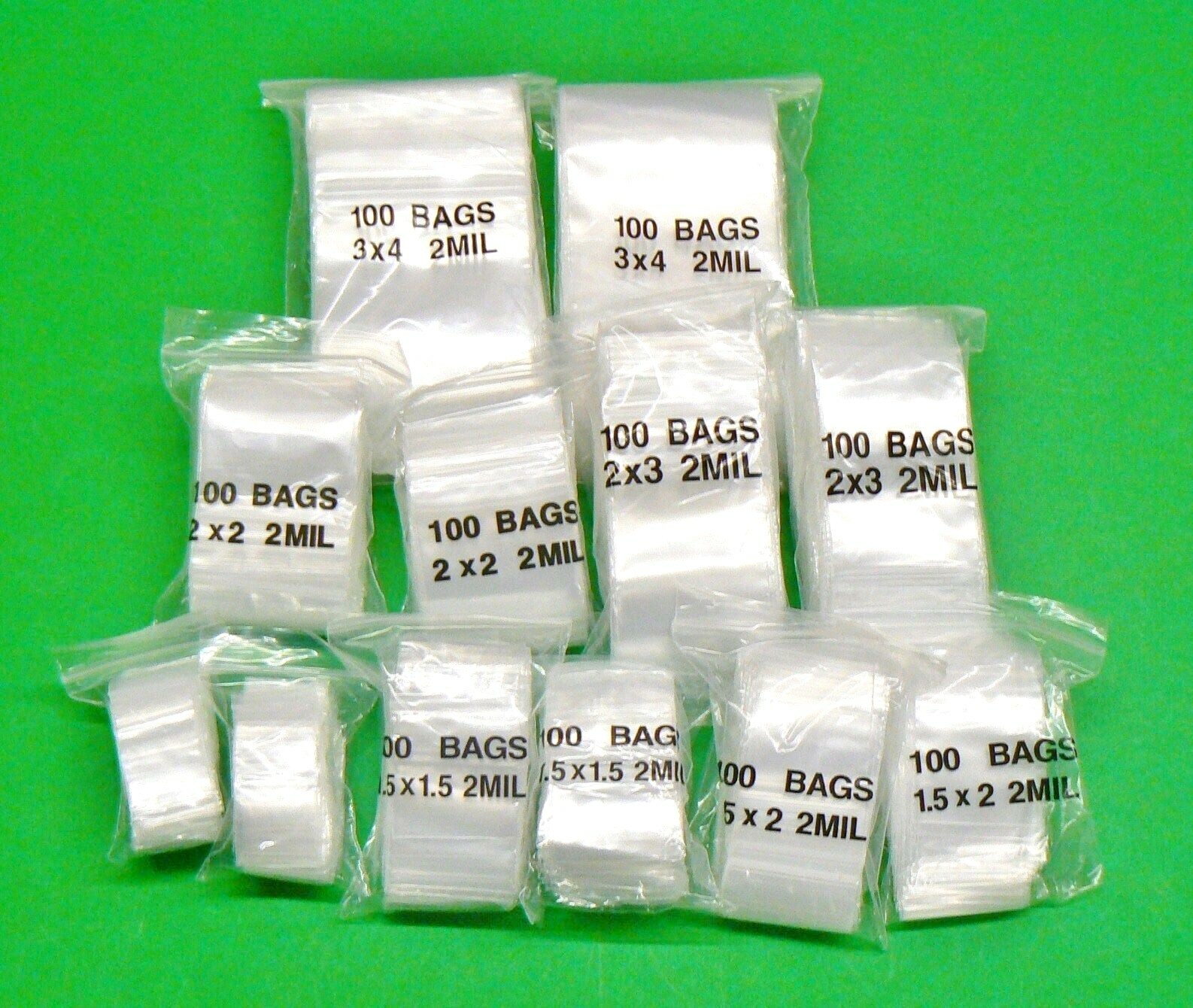 1200 Bags Assorted 2mil Clear Reclosable Assortment 6 Sizes 200each – 1×1 To 3×4