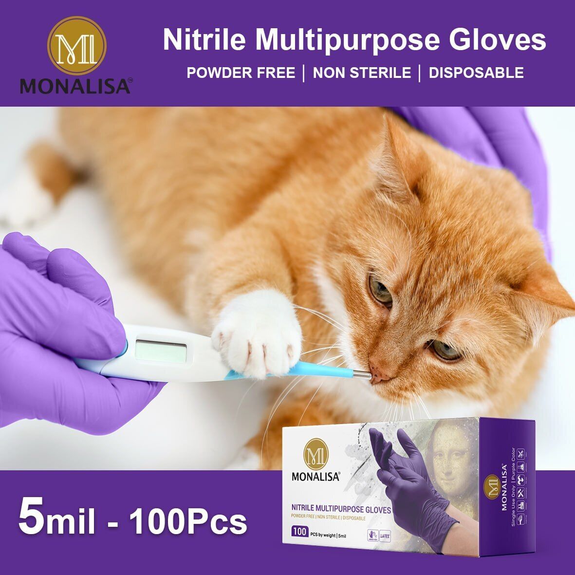 MONALISA™ Purple Disposable Exam Nitrile Gloves Powder Free 5mil