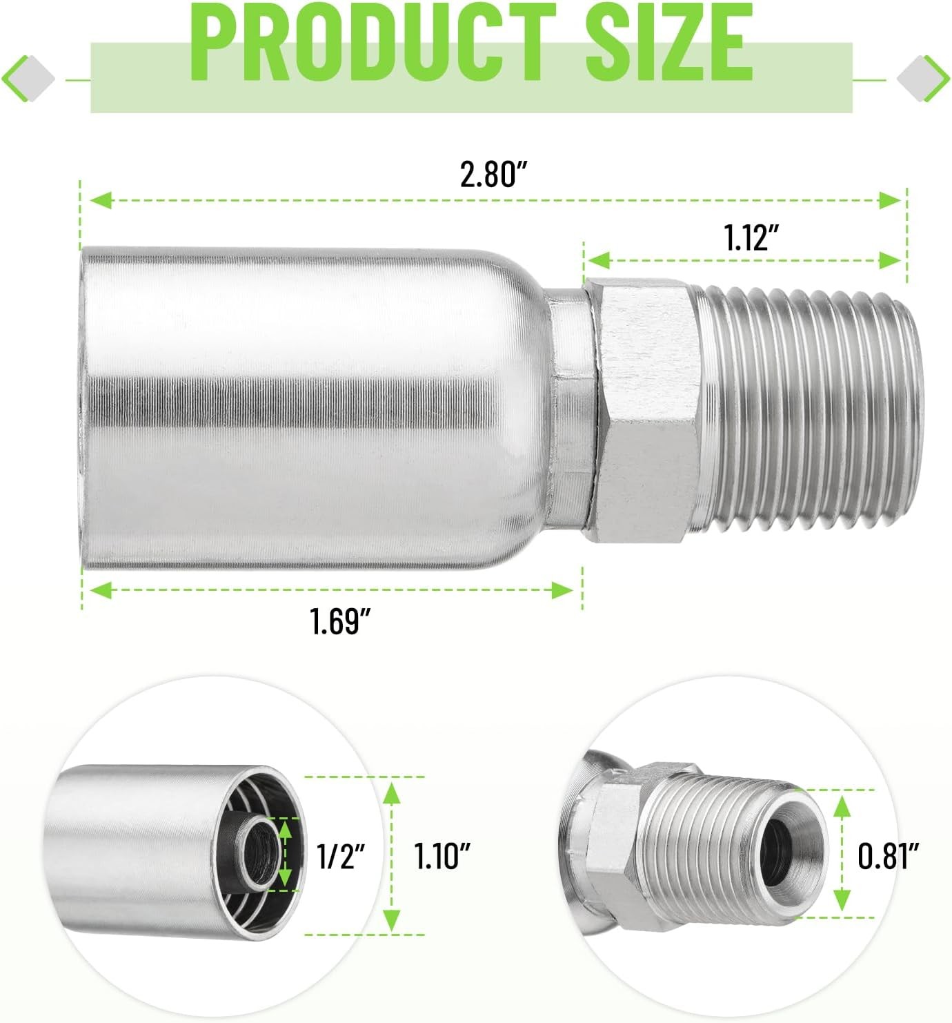 12-Pack 1/2″ Hose x 1/2″ NPTF Male Pipe Thread Hydraulic Hose End Crimp Fittings
