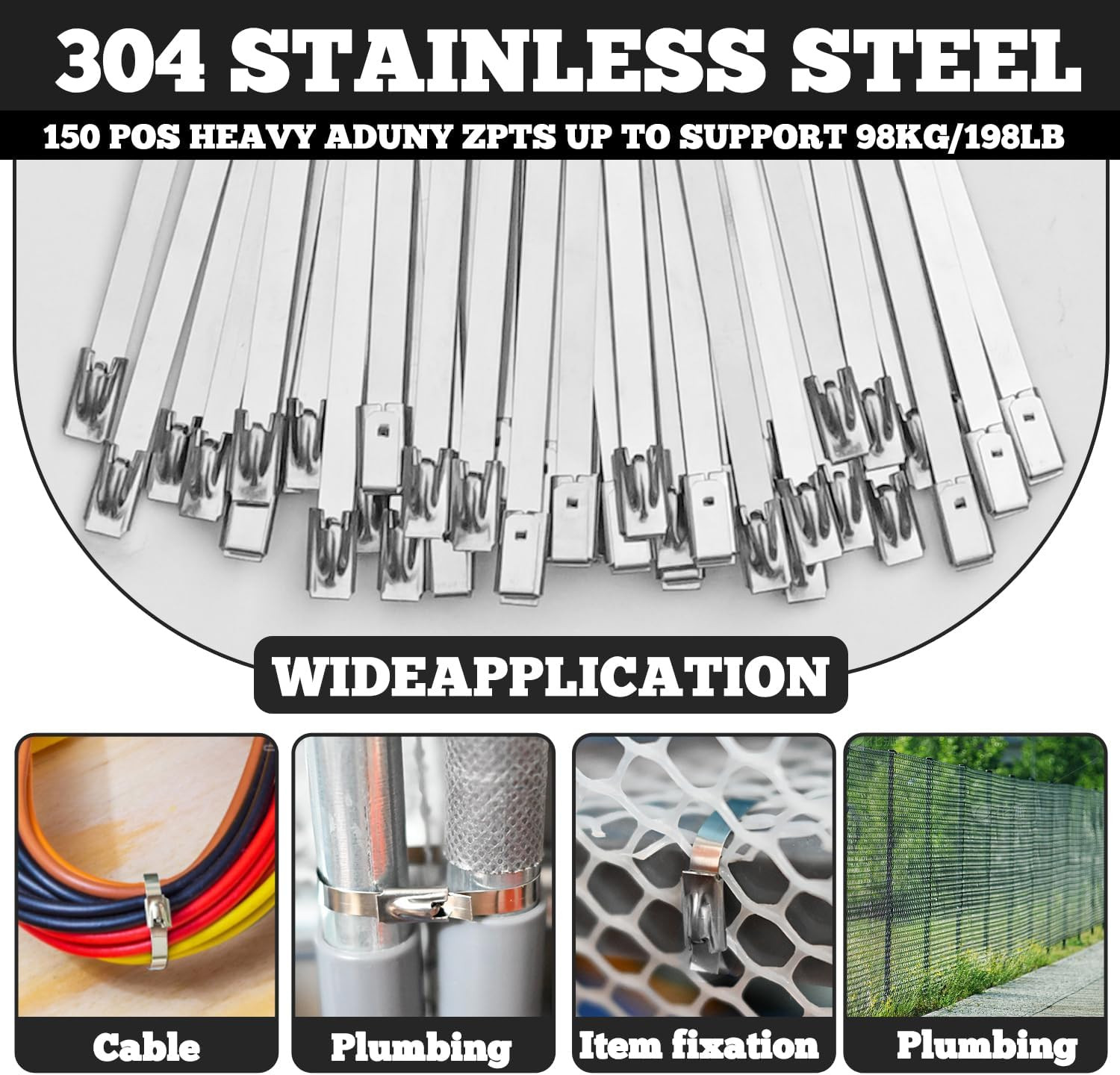 Metal Zip Ties with Stainless Steel Cable Tie Gun, Special Tool for Fastening