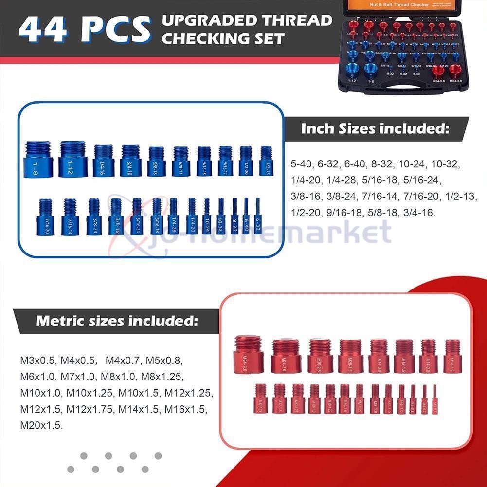 44pcs Inch & Metric Set Nut & Bolt Thread Checker Identifier Thread Gauges Box