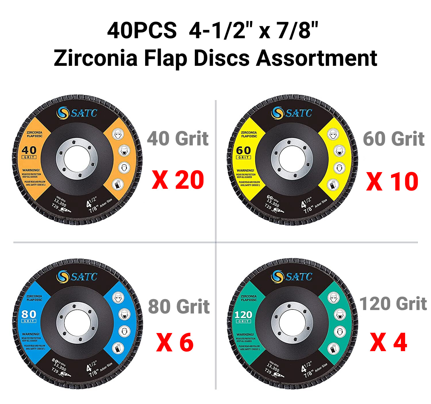 40 Pack 4.5″ 4-1/2″ Zirconia Flap Disc 40 60 80 120 Grit Sanding Grinding Wheel