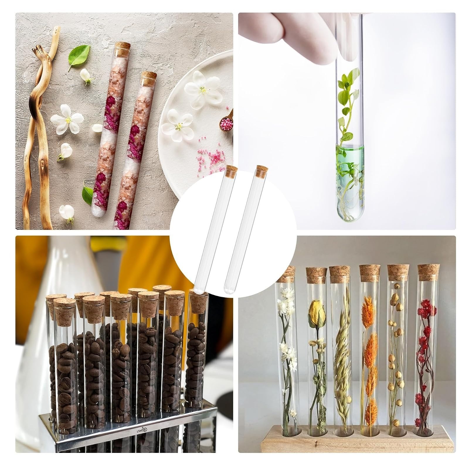 50 Pcs 20ml Test Tubes with Cork Stoppers | Clear Plastic Storage Tubes