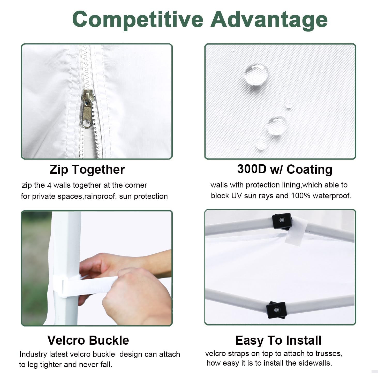 Jancanopy Sidewalls For 10X10 Pop Up Canopy Frame 3 Pack White Sunwall And