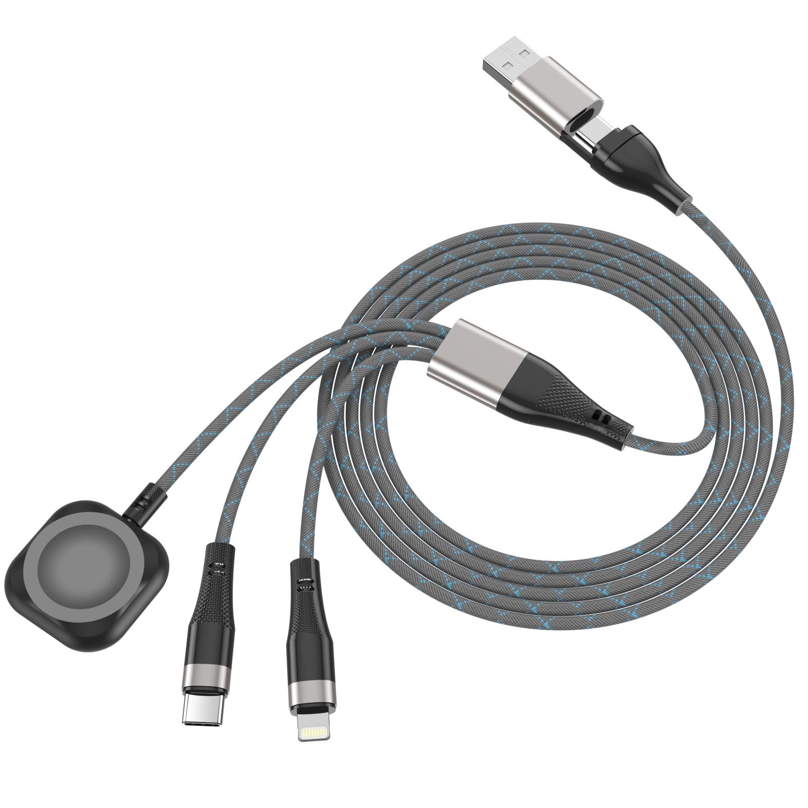 3 in 2 Multi Charging Cable for Apple Watch, iPhone & Galaxy USB C/Lightning…