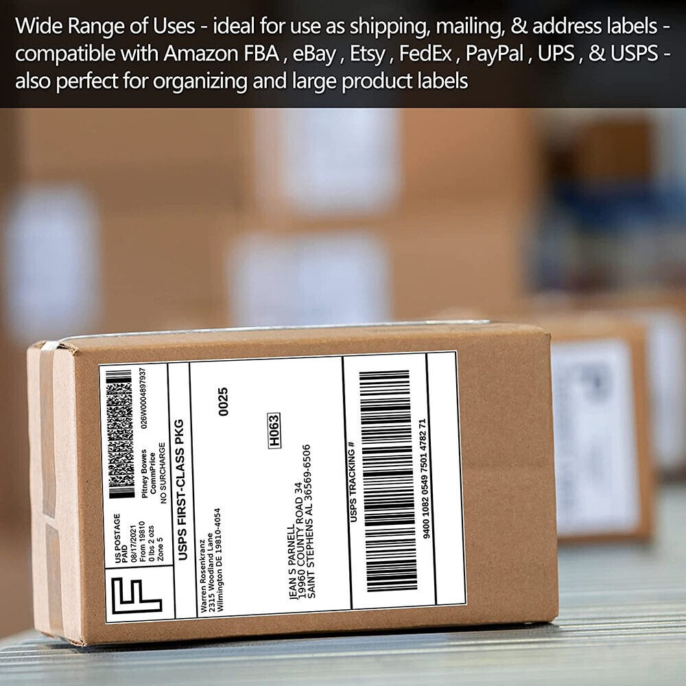 50 Shipping Address Labels Blank 8.5″x5.5″ Half Sheet Self Adhesive 2 Per Sheet