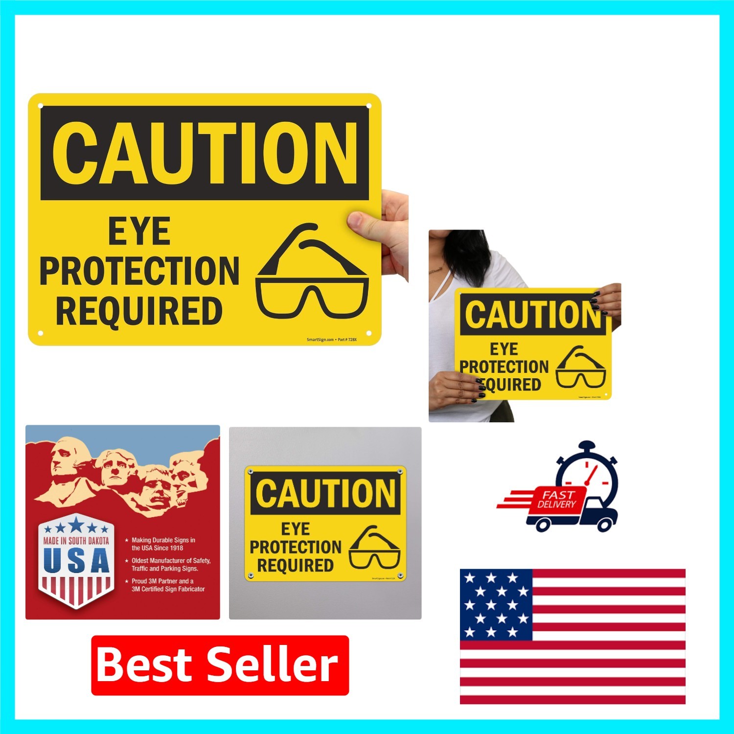 Installs Easily: Weather-Resistant ‘Caution – Eye Protection Required’ Sign