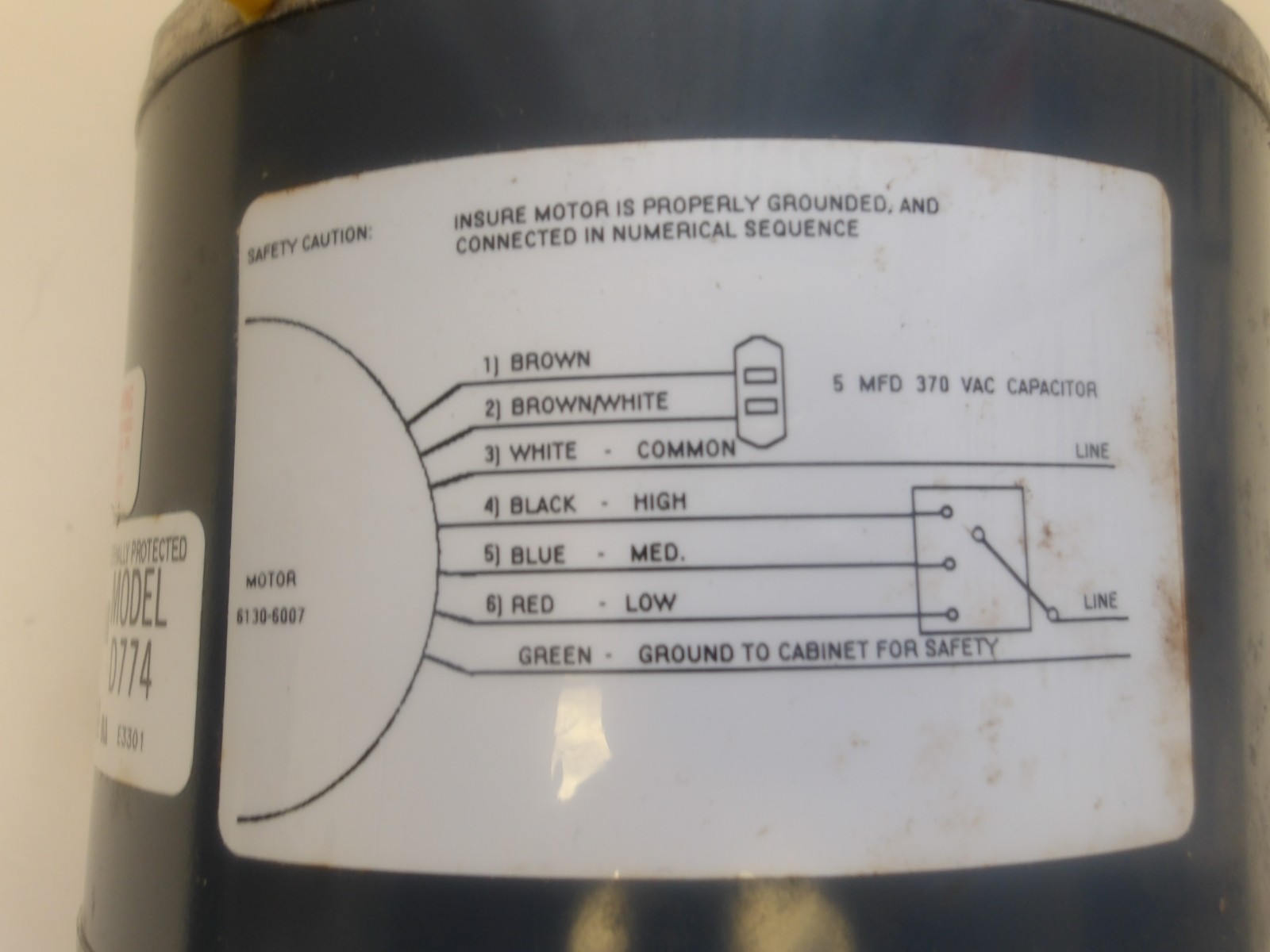 FASCO P/N: D774 CONDENSER FAN MOTOR MULTI RATING 1625 RPM PSC 3 SPEED