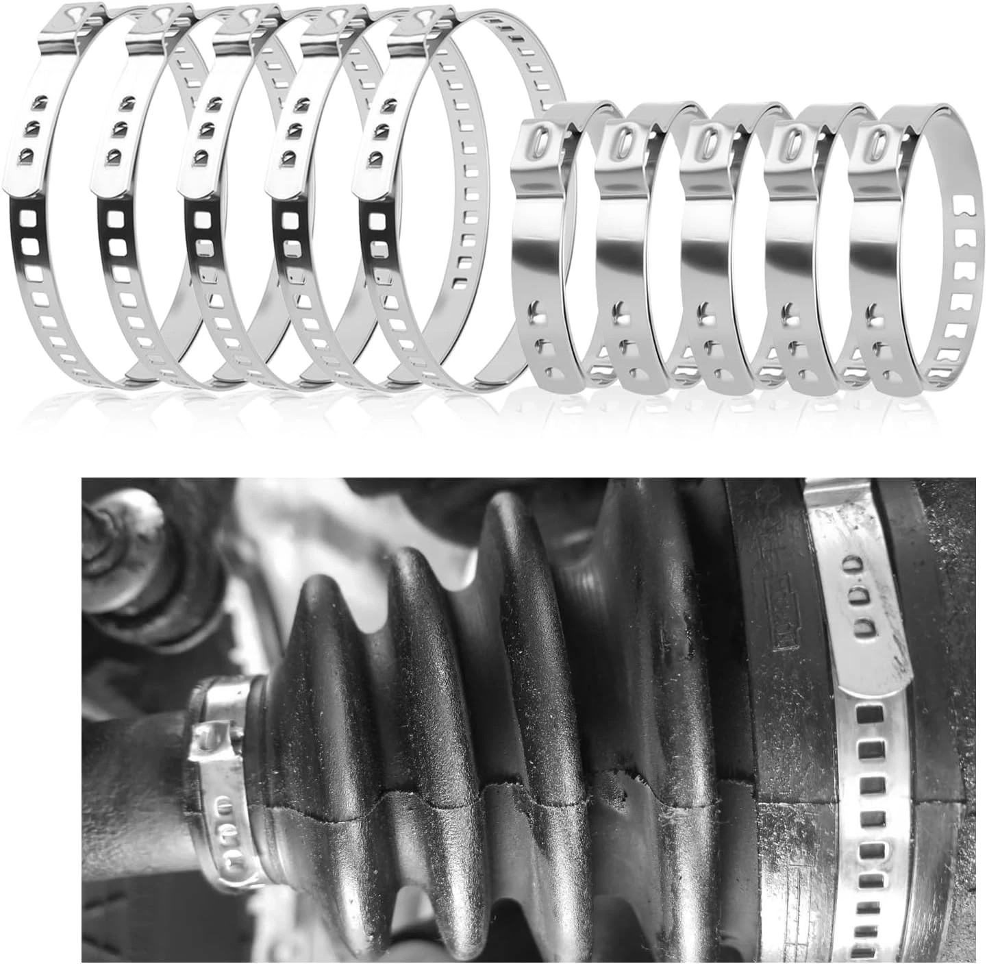 10PCS CV Boot Clamps Kit,Adjustable Tie Rod Boot Clamp for Secure Fixing Hose/Sh