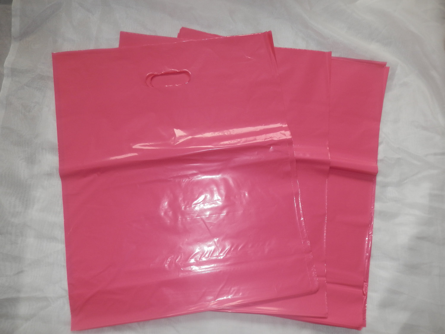 100 Hot Pink Glossy 15x18x4 Gusset, Low-Density Plastic Merchandise Bags, Party