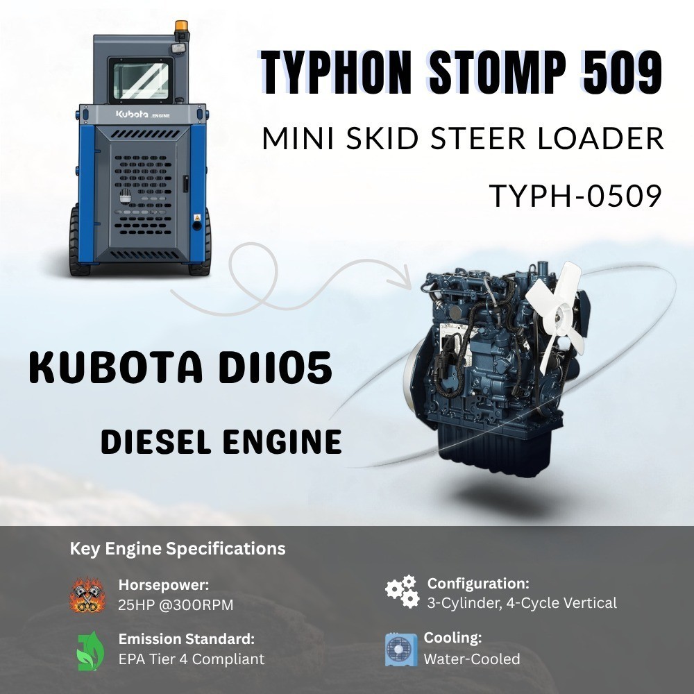 USA Stocks TYPHON STOMP 509 25HP Kubota D1105 1.4 Ton EPA Skid Steer Loader