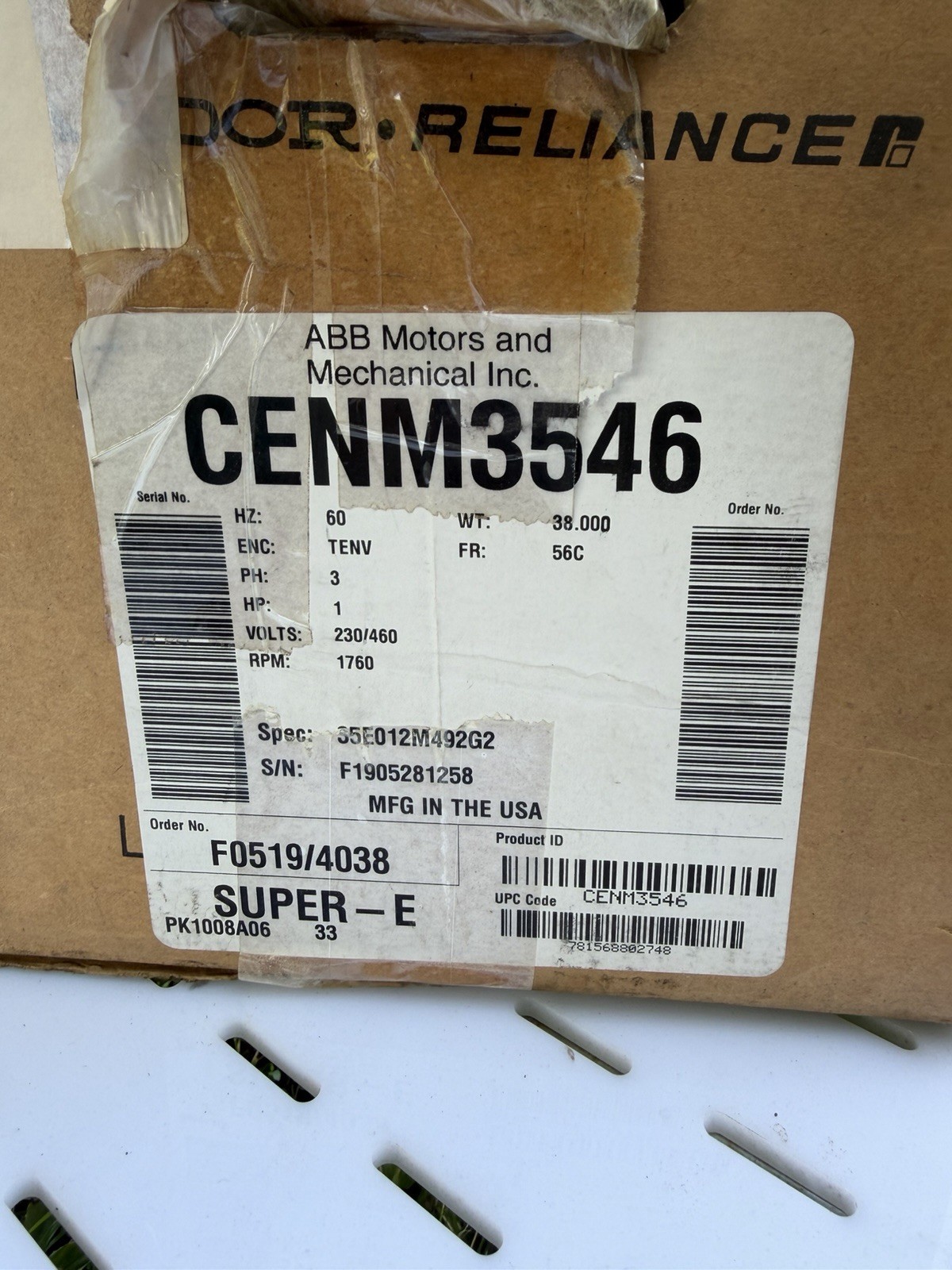 Baldor Reliance Super E 3-Phase Motor 1HP 230/460v 1760 RPM 3PH New In Box