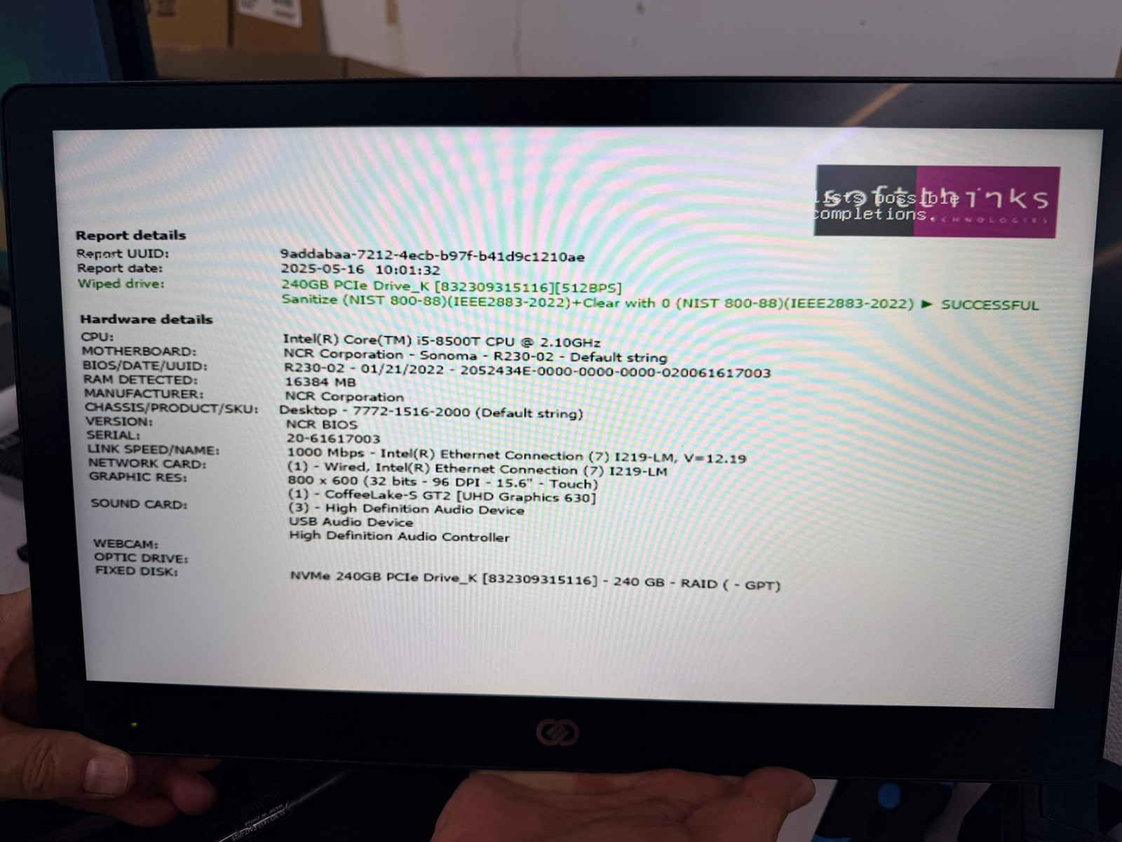 NCR CX7 7772-1516-2000 15″ TOUCHSCREEN POS Terminal Display i5-8500T 16GB 240GB