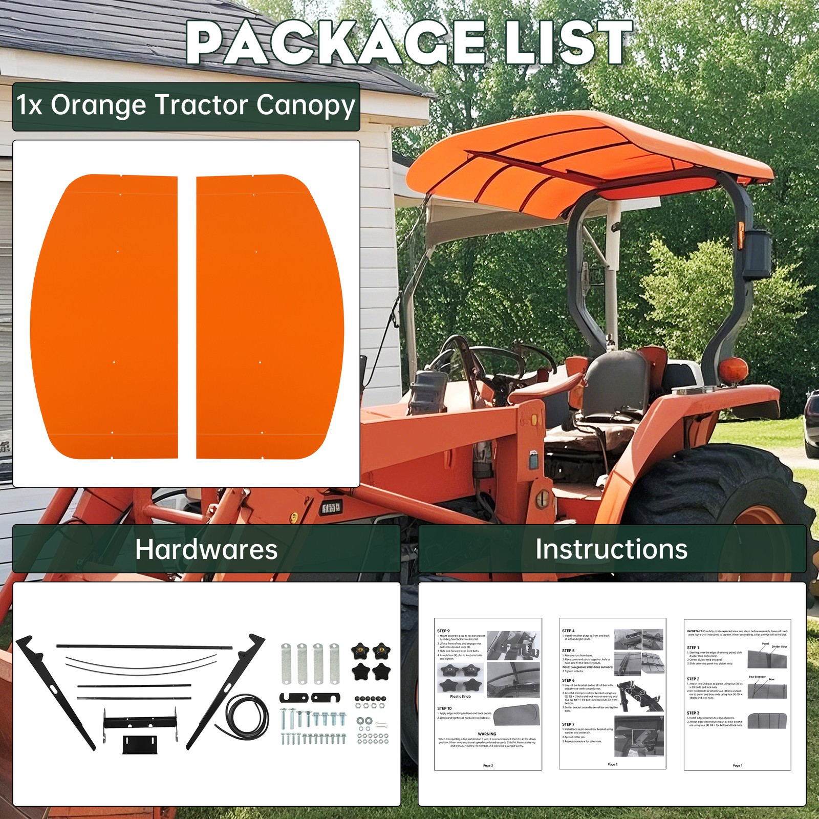 For Kubota, Kioti, Agco Tuff Top Tractor Canopy 48-3/8″ X 48-3/8″ -Orange