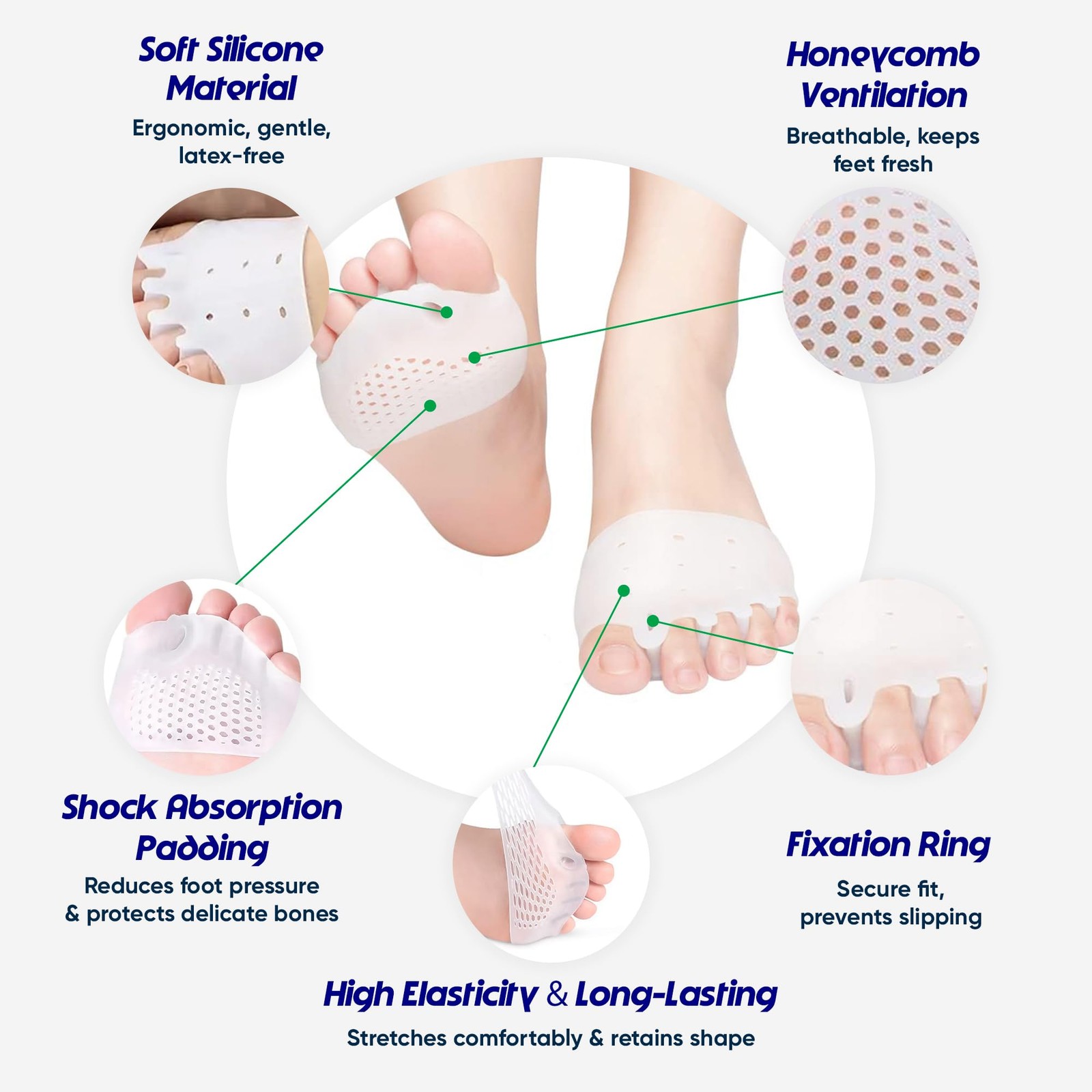 Hyggear Silicone Toe Separators (Left & Right Pair), One Size, White