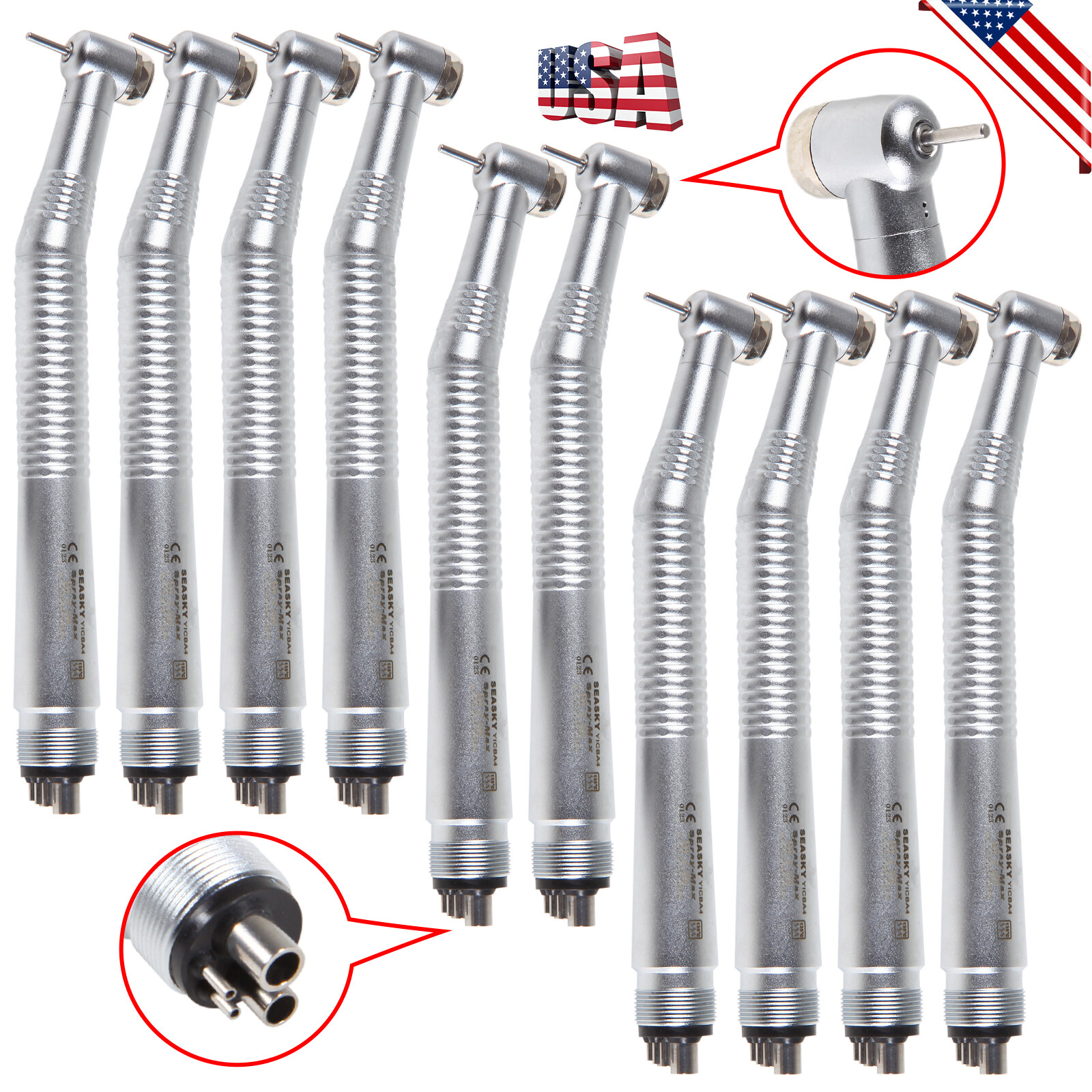 1-10 NSK Style Dental High Speed Handpieces Push Button 4 Holes Air Turbine Y1BA