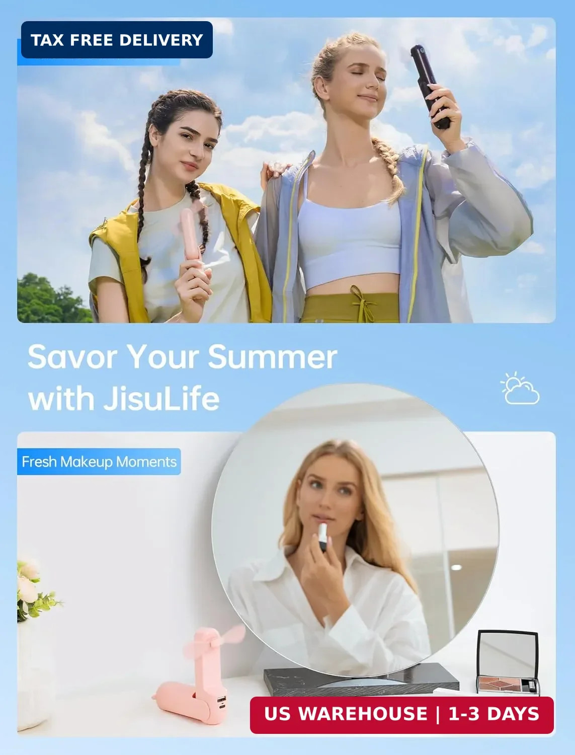 JISULIFE 3 IN 1 Handheld Mini Fan – Portable Fan & Power Bank & Flashlight, 19H