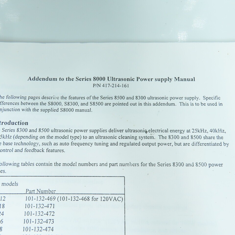 Branson Series 8000 Ultrasonic Power Supply Operator Manual & Addendum Lot Of 2