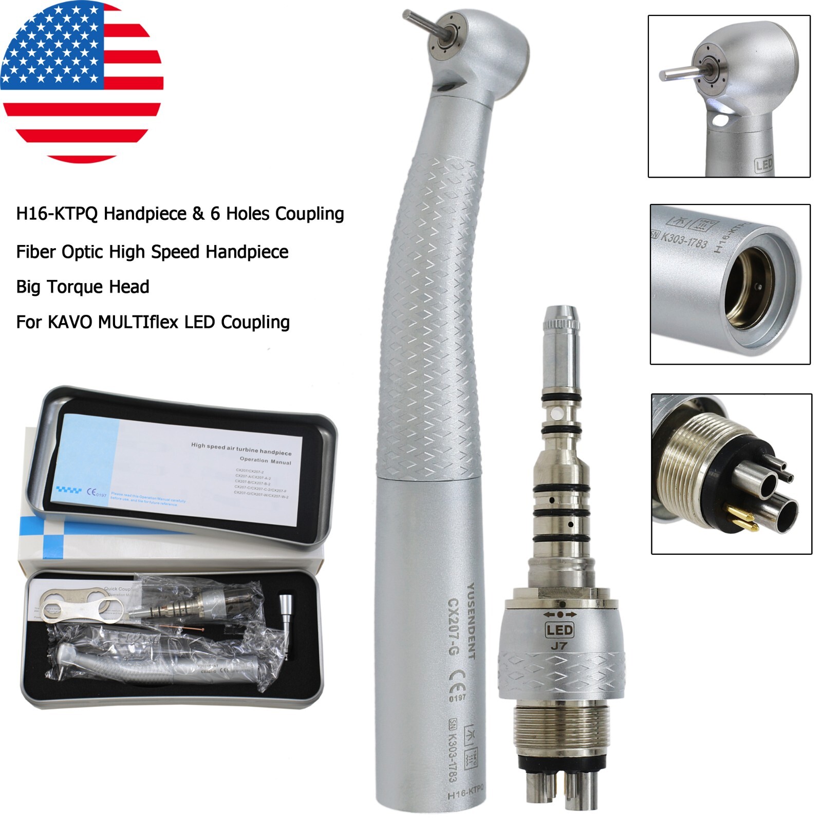 COXO Dental High Speed Handpiece Fiber Optic For KAVO MULTIflex Coupler 4 6 Hole