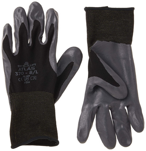 Showa Atlas 370 BLACK Nitrile Palm Coated LIGHTWEIGHT GARDENING WORK GLOVES S-XL