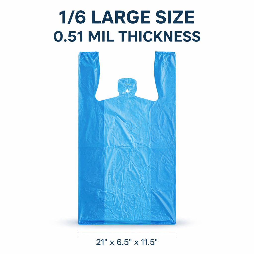 Any Color Bags 1/6 Large 21 x 6.5 x 11.5 T-Shirt Plastic Grocery Shopping 0.51 M