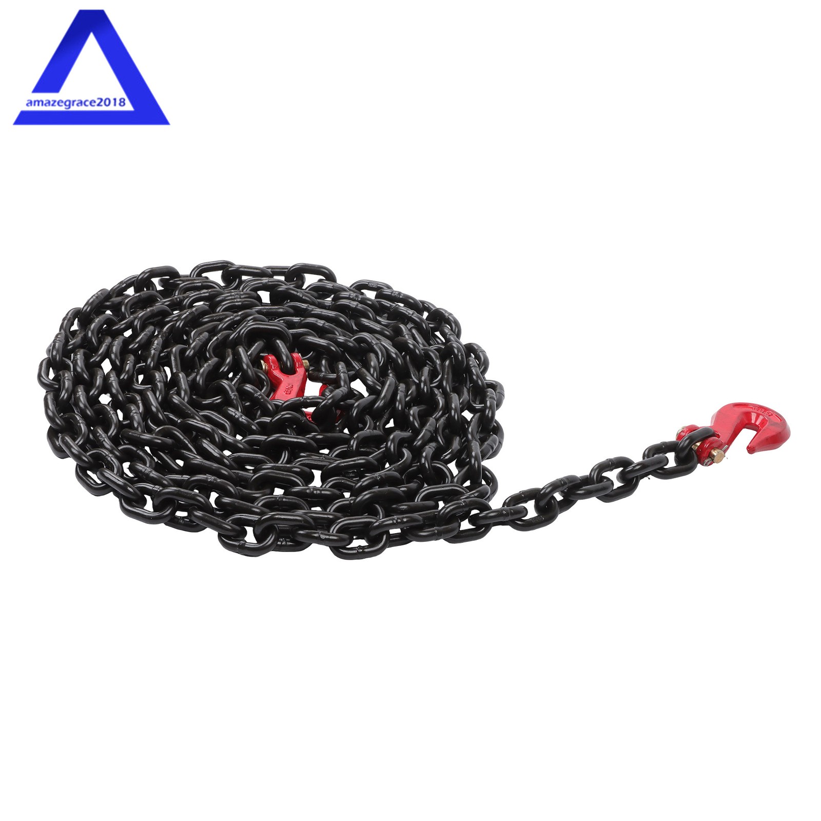 3/8 In × 20 Ft Binder Chain G80 Tie Down Tow Chain with Hooks 7100lbs Safe Black