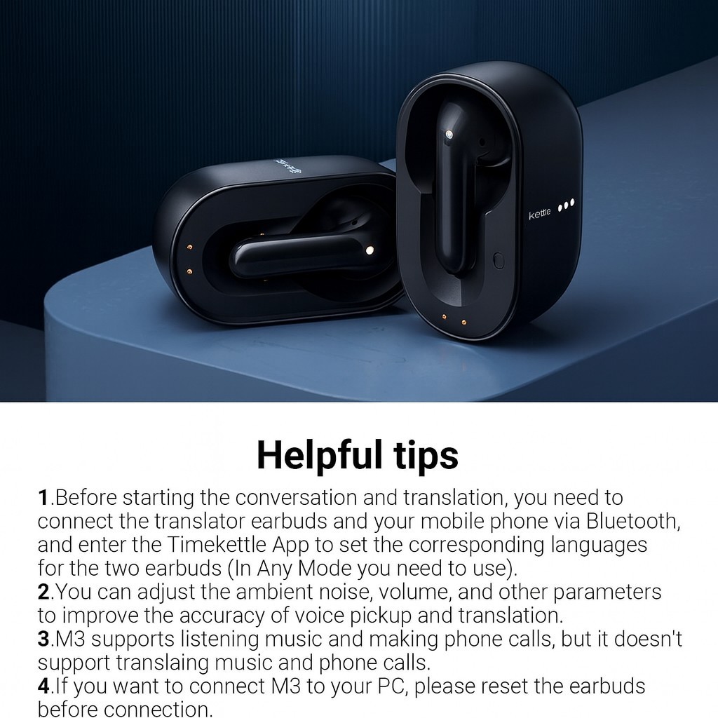Timekettle M3 3 in 1 Language Translation Earbuds No Subscription – Black Color