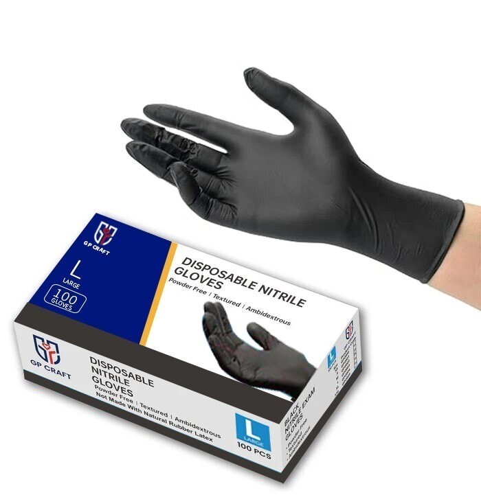 GP Craft Black Nitrile Gloves 5 Mil Disposable Latex-Free 100 Count
