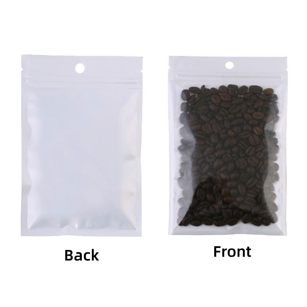 Custom Design Flat Glossy Zipper Pouches | Clear Front White Back Snack Storage