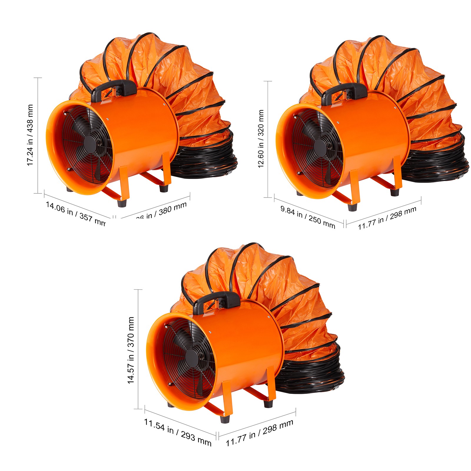 VEVOR 8/10/12″ Portable Extractor Fan Blower 5/10m Duct Hose Ventilator