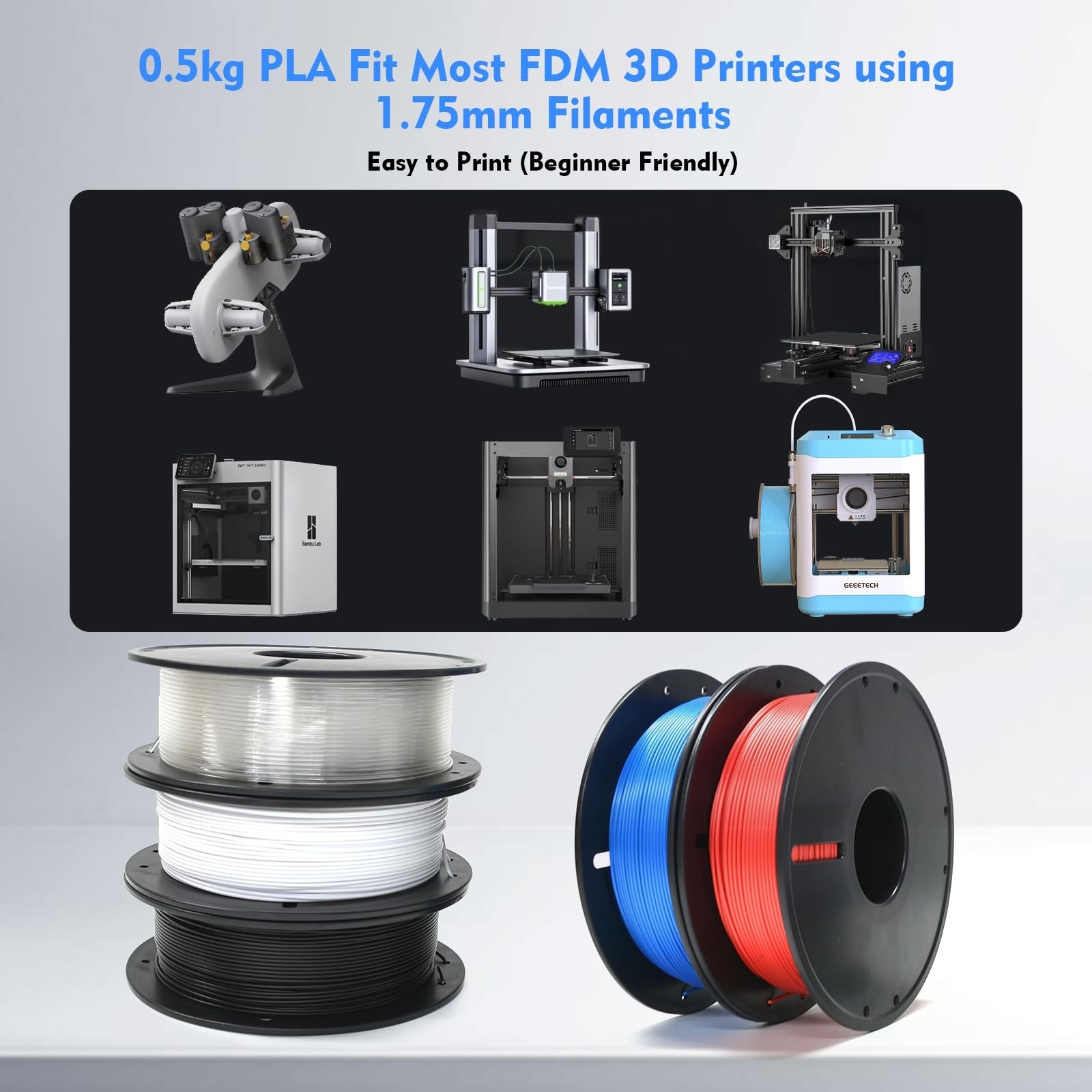 GEEETECH PLA Filament 1.75mm, 0.5kg/500g Spool (1.1 LBS), Dimensional Accurac…